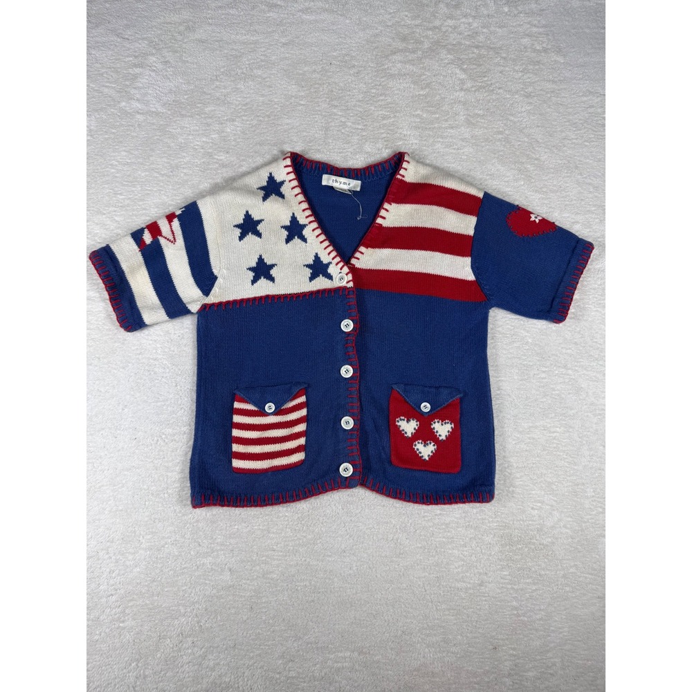 Thyme Americana Cardigan Women Medium Blue Patriotic July 45 cottagecore